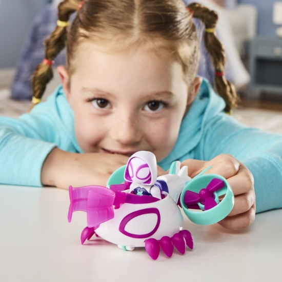 Imagine SPIDEY SI PRIETENII LUI UIMITORI MARVEL SET FIGURINA GHOST SPIDER SI VEHICUL COPTER 7.6CM