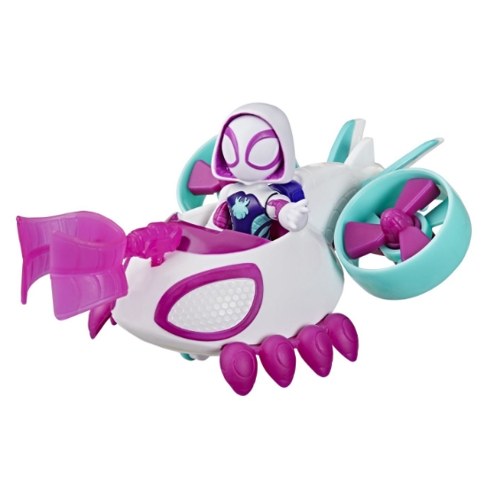 Imagine SPIDEY SI PRIETENII LUI UIMITORI MARVEL SET FIGURINA GHOST SPIDER SI VEHICUL COPTER 7.6CM