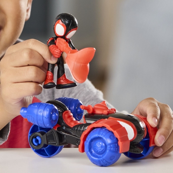 Imagine SPIDEY SI PRIETENII LUI UIMITORI MARVEL SET FIGURINA MILES SPIN MORALES SI VEHICUL TECHNO RACER 7.6CM