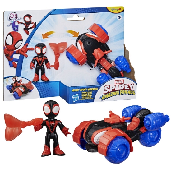 Imagine SPIDEY SI PRIETENII LUI UIMITORI MARVEL SET FIGURINA MILES SPIN MORALES SI VEHICUL TECHNO RACER 7.6CM