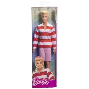 Imagine BARBIE FASHIONISTAS PAPUSA KEN BLOND CU BLUZA POLO DUNGI ROSII ALBE