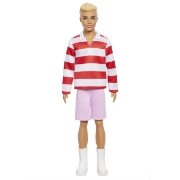 Imagine BARBIE FASHIONISTAS PAPUSA KEN BLOND CU BLUZA POLO DUNGI ROSII ALBE
