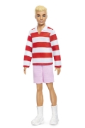 Imagine BARBIE FASHIONISTAS PAPUSA KEN BLOND CU BLUZA POLO DUNGI ROSII ALBE
