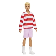 Imagine BARBIE FASHIONISTAS PAPUSA KEN BLOND CU BLUZA POLO DUNGI ROSII ALBE