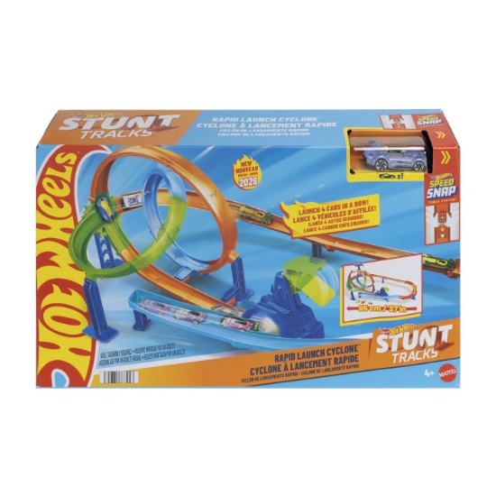 Imagine HOT WHEELS STUNT TRACKS PISTA CICLON DE LANSAREA RAPIDA CU MASINUTA INCLUSA