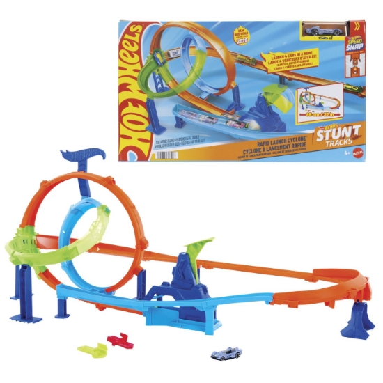 Imagine HOT WHEELS STUNT TRACKS PISTA CICLON DE LANSAREA RAPIDA CU MASINUTA INCLUSA