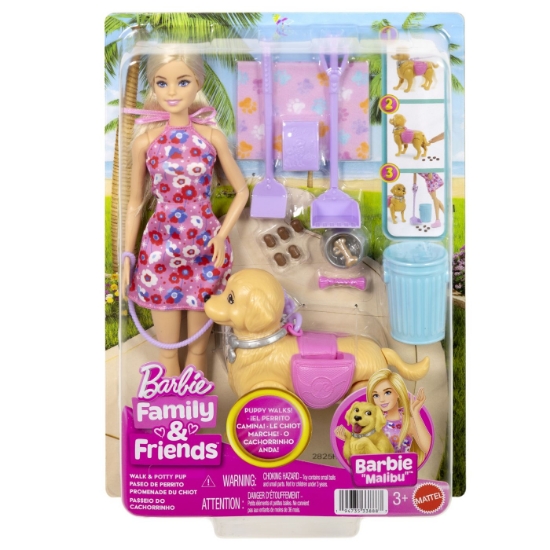 Imagine BARBIE FAMILY AND FRIENDS SET PAPUSA BARBIE MALIBU PLIMBARE CU CATELUL