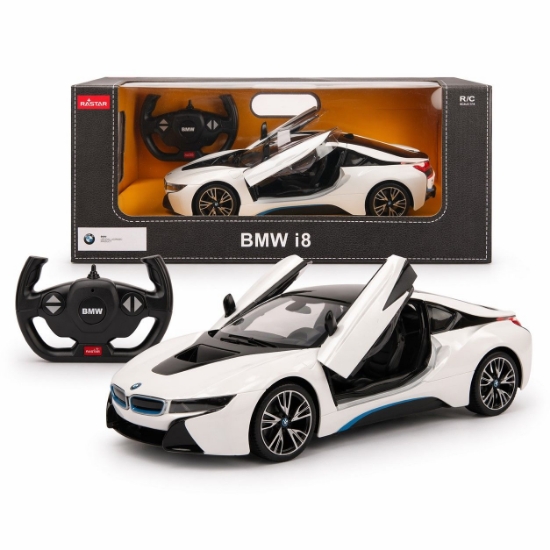 Imagine Mașină cu telecomandă BMW i8 alb, scară 1:14