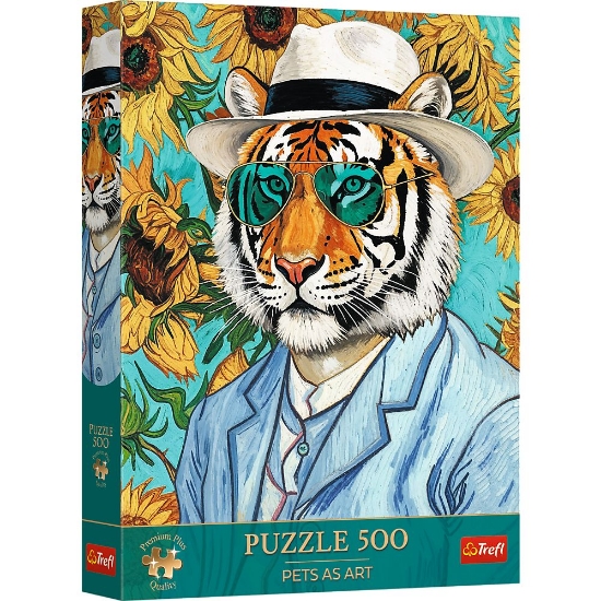 Imagine PUZZLE TREFL 500 PREMIUM PLUS PETS AS ART DOMNUL TIGRU SI FLOAREA SOARELUI