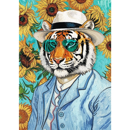Imagine PUZZLE TREFL 500 PREMIUM PLUS PETS AS ART DOMNUL TIGRU SI FLOAREA SOARELUI