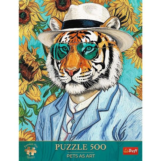 Imagine PUZZLE TREFL 500 PREMIUM PLUS PETS AS ART DOMNUL TIGRU SI FLOAREA SOARELUI