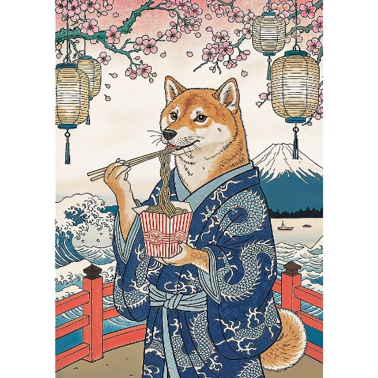 Imagine PUZZLE TREFL 500 PREMIUM PLUS PETS AS ART MEDITATIA CU PASTE A LUI SHIBA 