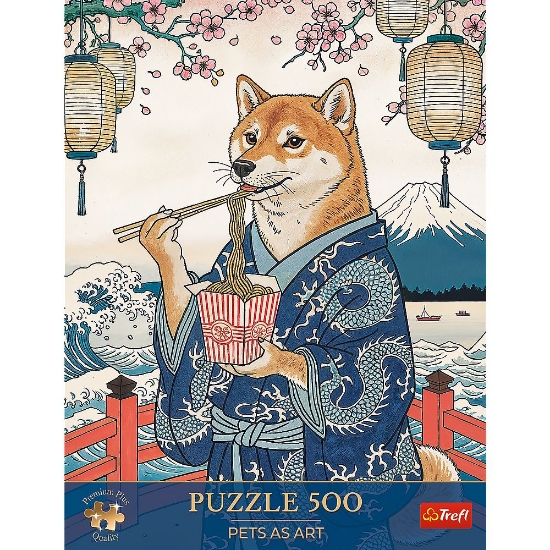 Imagine PUZZLE TREFL 500 PREMIUM PLUS PETS AS ART MEDITATIA CU PASTE A LUI SHIBA 