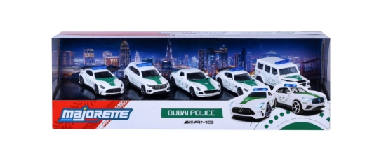 Imagine MAJORETTE SET 5 MASINUTE DE POLITIE DUBAI METALICE MERCEDES AMG 7.5CM