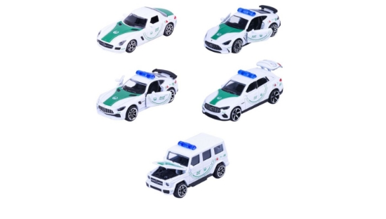 Imagine MAJORETTE SET 5 MASINUTE DE POLITIE DUBAI METALICE MERCEDES AMG 7.5CM