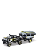 Imagine MAISTO MASINUTA METALICA 4X4 REBELS RUGGED ADVENTURES CU REMORCA NEGRU 