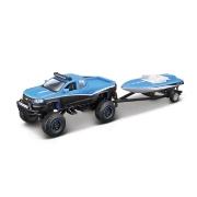 Imagine MAISTO MASINUTA METALICA 4X4 REBELS RUGGED ADVENTURES CU REMORCA ALBASTRU 