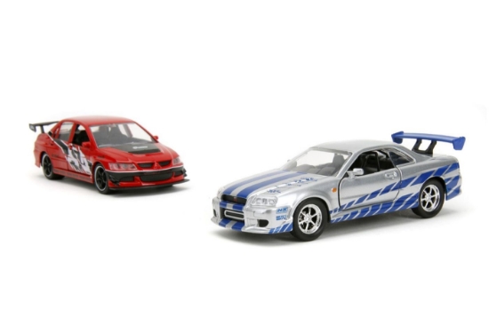Imagine JADA FAST AND FURIOUS SET 2 MASINUTE METALICE MITSUBISHI LANCER EVOLUTION IX SI BRIANS NISSAN SKYLINE GT R SCARA 1 LA 32