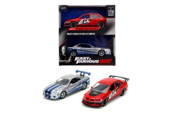 Imagine JADA FAST AND FURIOUS SET 2 MASINUTE METALICE MITSUBISHI LANCER EVOLUTION IX SI BRIANS NISSAN SKYLINE GT R SCARA 1 LA 32