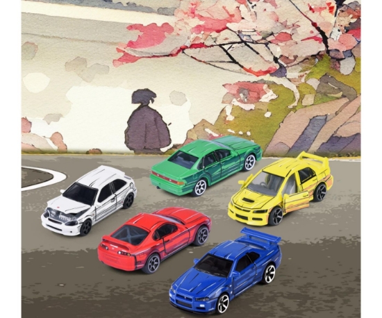 Imagine MAJORETTE SET 5 MASINUTE METALICE JDM LEGENDS PREMIUM ANIME SCARA 1 LA 64