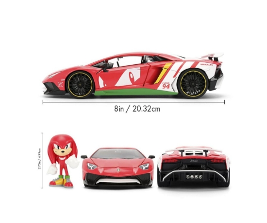 Imagine JADA SONIC ARICIUL SET FIGURINA SONIC SI MASINUTA METALICA LAMBORGHINI AVENTADOR SV SCARA 1 LA 24