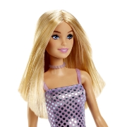 Imagine PAPUSA BARBIE TINUTE STRALUCITOARE BLONDA CU ROCHITA MOV