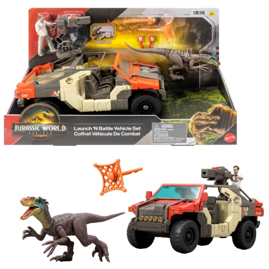 Imagine JURASSIC WORLD REBIRTH SET VEHICUL DE LUPTA LAUNCH N BATTLE CU FIGURINE SI ACCESORII