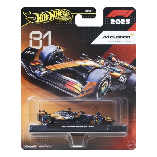 Imagine HOT WHEELS PREMIUM REAL RIDERS FORMULA 1 2024 MASINUTA METALICA MCLAREN FORMULA 1 TEAM NUMARUL 81 SCARA 1 LA 64