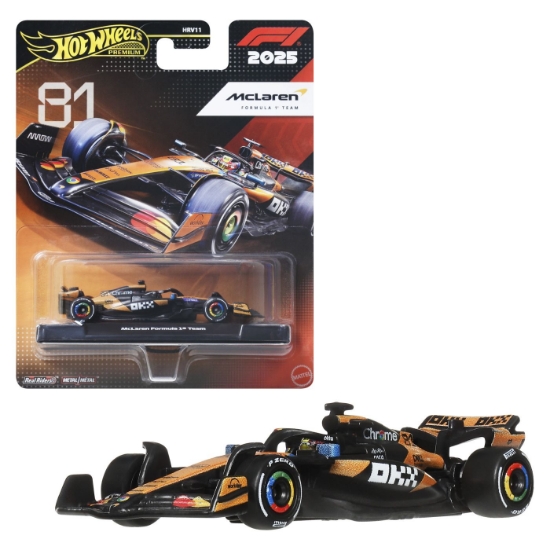 Imagine HOT WHEELS PREMIUM REAL RIDERS FORMULA 1 2024 MASINUTA METALICA MCLAREN FORMULA 1 TEAM NUMARUL 81 SCARA 1 LA 64