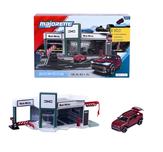 Imagine MAJORETTE SET SHOWROOM AUTO DACIA CU MASINUTA INCLUSA DACIA DUSTER SCARA 1 LA 64