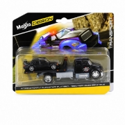 Imagine MAISTO DESIGN ELITE TRANSPORT SET CAMION CU RAMPA INTERNATIONAL DURASTAR FLATBED SI MASINUTA MERCEDES BENZ 190E 1990 SCARA 1 LA 64