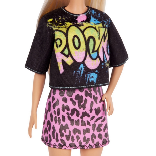 Imagine PAPUSA BARBIE FASHIONISTA BLONDA CU TINUTA DE VARA ROCK