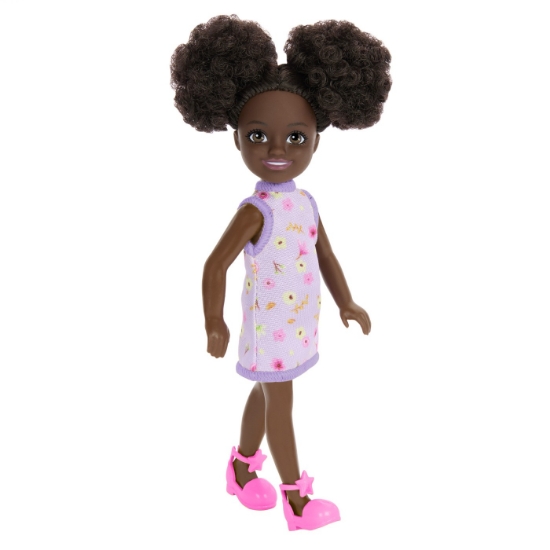 Imagine BARBIE PAPUSA CHELSEA CREOLA CU PAR AFRO SI ROCHITA MOV