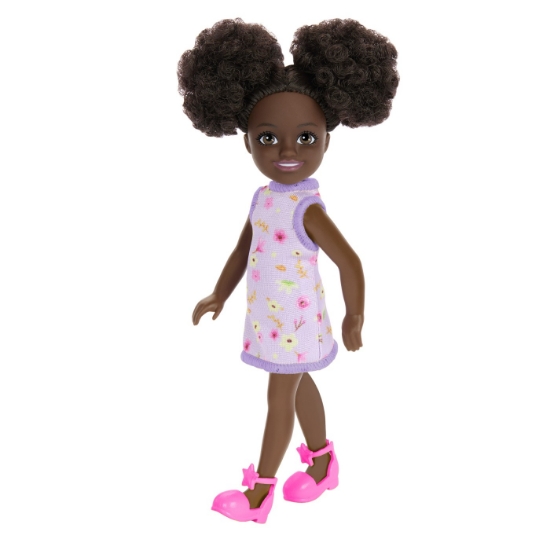 Imagine BARBIE PAPUSA CHELSEA CREOLA CU PAR AFRO SI ROCHITA MOV