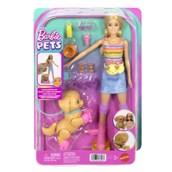 Imagine BARBIE PETS SET PAPUSA BARBIE CU PATINE CU ROTILE CATEL SI ACCESORII