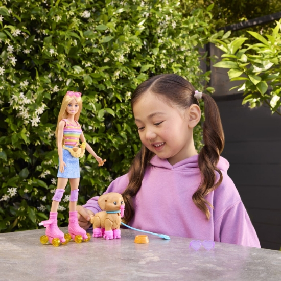 Imagine BARBIE PETS SET PAPUSA BARBIE CU PATINE CU ROTILE CATEL SI ACCESORII