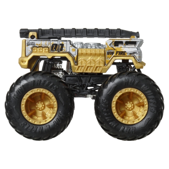 Imagine HOT WHEELS MONSTER TRUCK SI MASINUTA METALICA 5 ALARM AURIU
