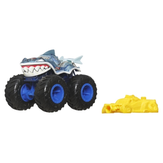 Imagine HOT WHEELS MONSTER TRUCK SHARKS VS DINOS MASINUTA GREAT BITE ECHIPA SHARK SCARA 1 LA 64