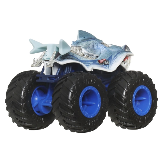 Imagine HOT WHEELS MONSTER TRUCK SHARKS VS DINOS MASINUTA GREAT BITE ECHIPA SHARK SCARA 1 LA 64