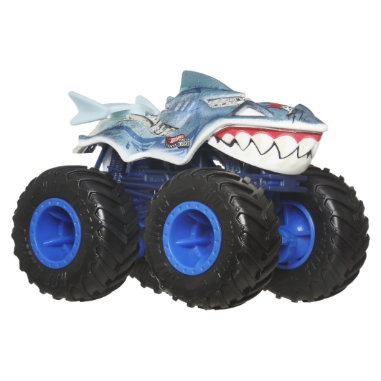 Imagine HOT WHEELS MONSTER TRUCK SHARKS VS DINOS MASINUTA GREAT BITE ECHIPA SHARK SCARA 1 LA 64