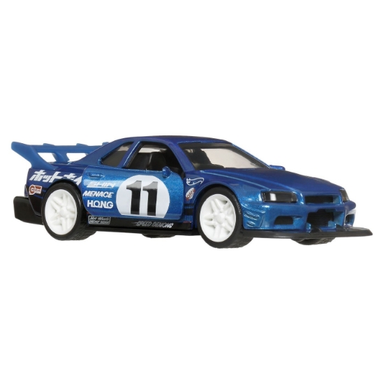 Imagine HOT WHEELS MASINUTA METALICA CU SISTEM PULL BACK NISSAN SKYLINE GT R R34 1999 NIGHT BURNERZ SCARA 1 LA 43