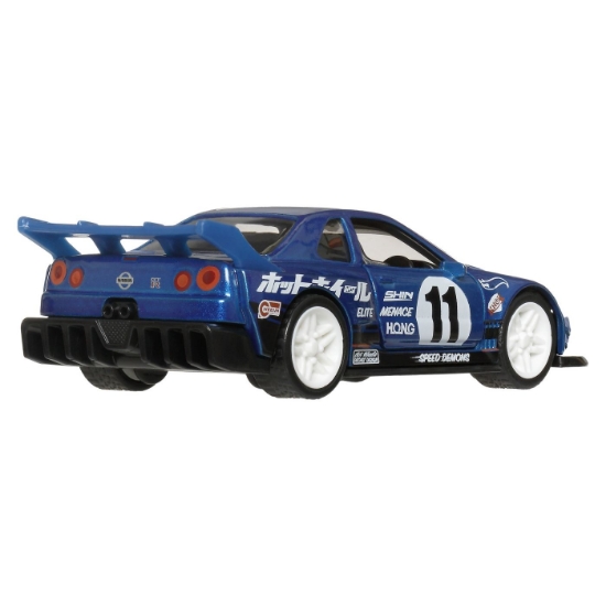 Imagine HOT WHEELS MASINUTA METALICA CU SISTEM PULL BACK NISSAN SKYLINE GT R R34 1999 NIGHT BURNERZ SCARA 1 LA 43