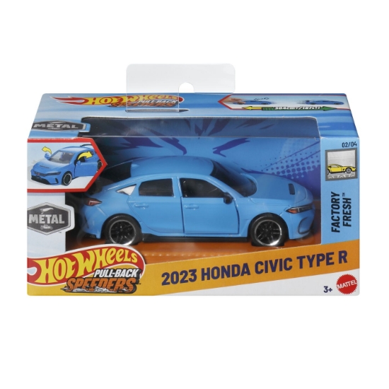 Imagine HOT WHEELS MASINUTA METALICA CU SISTEM PULL BACK HONDA CIVIC TYPE R 2023 FACTORY FRESH SCARA 1 LA 43 