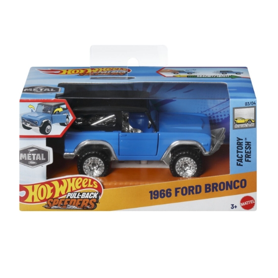 Imagine HOT WHEELS MASINUTA METALICA CU SISTEM PULL BACK FORD BRONCO 1966 FACTORY FRESH SCARA 1 LA 43 