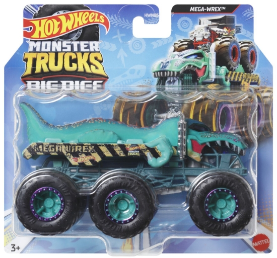 Imagine HOT WHEELS MONSTER TRUCK BIG RIGS MASINUTA METALICA CU 6 ROTI MEGA-WREX TURCOAZ SCARA 1 LA 64