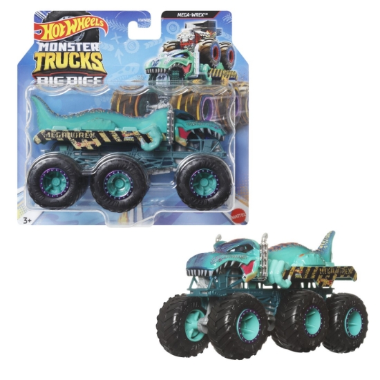 Imagine HOT WHEELS MONSTER TRUCK BIG RIGS MASINUTA METALICA CU 6 ROTI MEGA-WREX TURCOAZ SCARA 1 LA 64