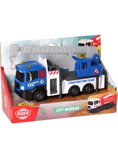 Imagine DICKIE TOYS CITY WORKER  VEHICUL DE CONSTRUCTII CU LUMINI SI SUNETE MACARA ALBASTRA 17CM
