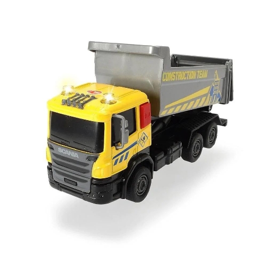 Imagine DICKIE TOYS CITY WORKER  VEHICUL DE CONSTRUCTII CU LUMINI SI SUNETE CAMION GALBEN 17CM