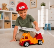 Imagine AUTOSPECIALA POMPIERI CU SCARA SI CASCA PORTOCALIU ROSU 54CM