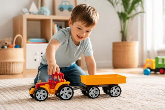 Imagine TRACTOR BAMS 3 CU REMORCA ROSU PORTOCALIU